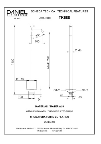 Смеситель Daniel Tokyo TX688-CR напольный хром - фото 2