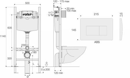 Инсталляция для унитаза с клавишей смыва Valsir KIT P1 BM VS0853202