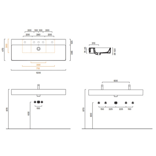 Раковина керамическая Catalano Premium 120 см 221200001 подвесная цвет белый без отверстий под смеситель - фото 2