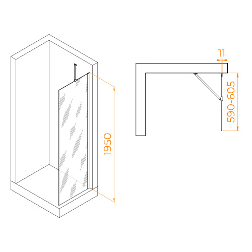 Душевая перегородка RGW Walk In 351010206-11 60х195 стекло прозрачное профиль хром глянцевый - фото 2