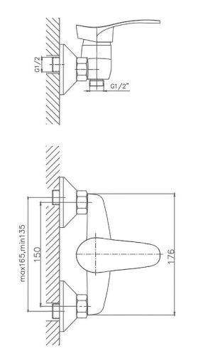 Смеситель для ванны и душа Cron CN2001 настенный хром - фото 3