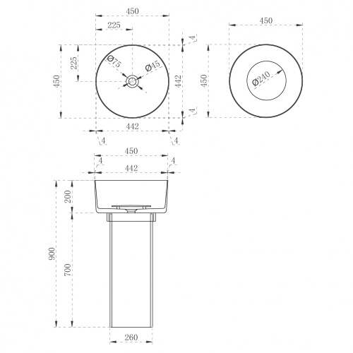 Раковина из полиэфирной смолы Abber KRISTALL AT2702Opal 45х45 напольная цвет коричневый без отверстий под смеситель - фото 3