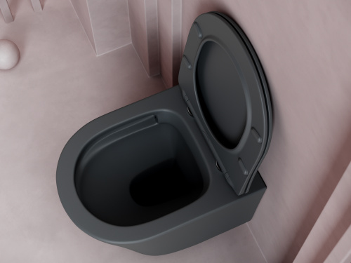 Унитаз подвесной Ceramica Nova BALEARICA CN6000MDH темно-серый матовый с сиденьем микролифт безободковый душевой смыв - фото 5