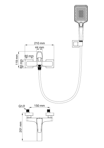 Смеситель для ванны и душа Wonzon & Woghand FLEX WW-88037072-BN настенный никель - фото 2