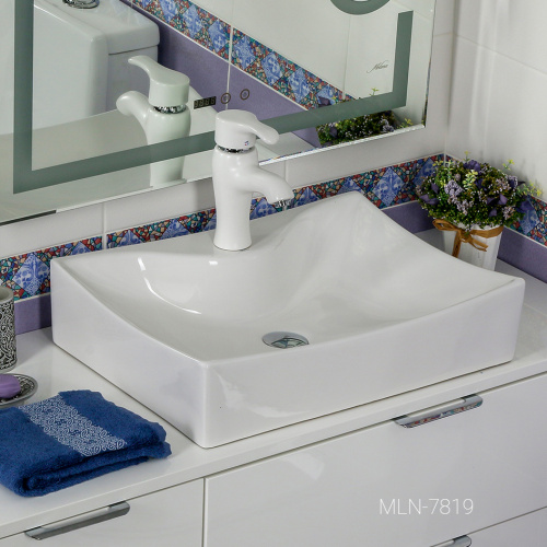 Раковина из сантехнического фарфора Melana 7819-805 55х40 накладная цвет белый 1 отверстие под смеситель - фото 3