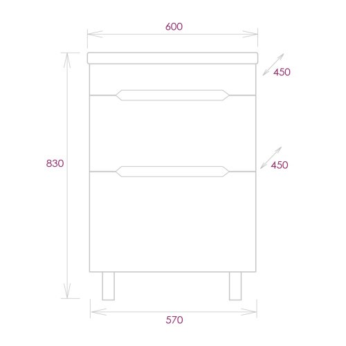Тумба под раковину Onika Айленд 106155 57х45х66 напольная - фото 3
