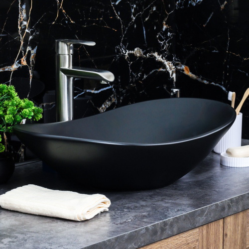 Раковина из сантехнического фарфора Melana 7811AMB-805 62х36 накладная цвет черный без отверстий под смеситель - фото 5