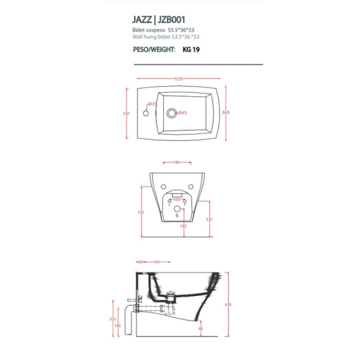Биде Artceram JAZZ JZB001 05 00 bi matt*1 подвесное - фото 2