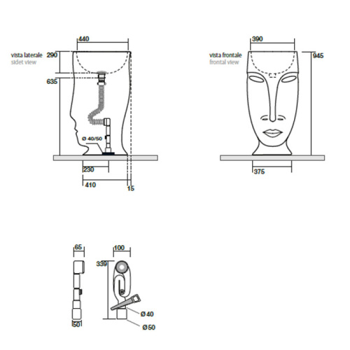 Раковина из сантехнического фарфора Kerasan Artwork 474060 45х51 напольная цвет белый/античное золото без отверстий под смеситель - фото 2