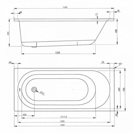 Ванна акриловая Vagnerplast Kasandra VPBA165KAS2X-04 165х70 пристенная прямоугольная без каркаса