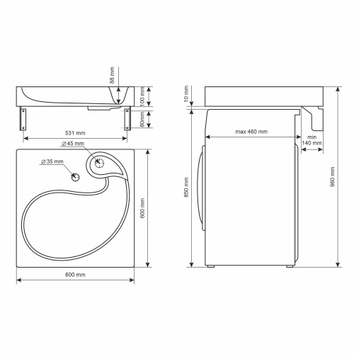 Раковина из литьевого мрамора Uperwood Comforty 291021038 60х60 над стиральной машиной цвет белый - фото 2