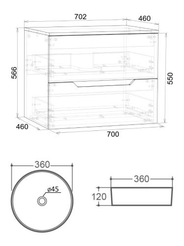 Тумба с раковиной Orange Line Li-70TugMDF+B09-360W 70х46х69 подвесная цвет графит матовый - фото 5