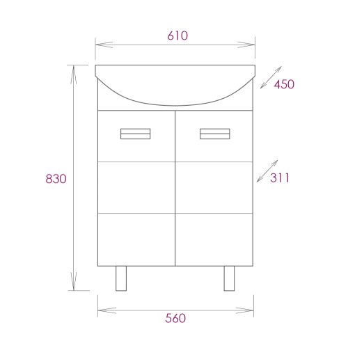 Тумба под раковину Onika Балтика 106040 56х31х68 напольная - фото 3