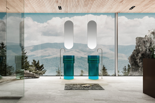 Раковина из полиэфирной смолы Abber KRISTALL AT2701Aquamarin-H 45х45 напольная цвет бирюзовый без отверстий под смеситель - фото 2