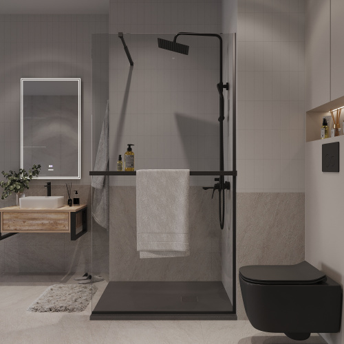 Душевая перегородка Niagara Nova NG-670-10ВLACK 100х195 стекло прозрачное профиль черный матовый - фото 3