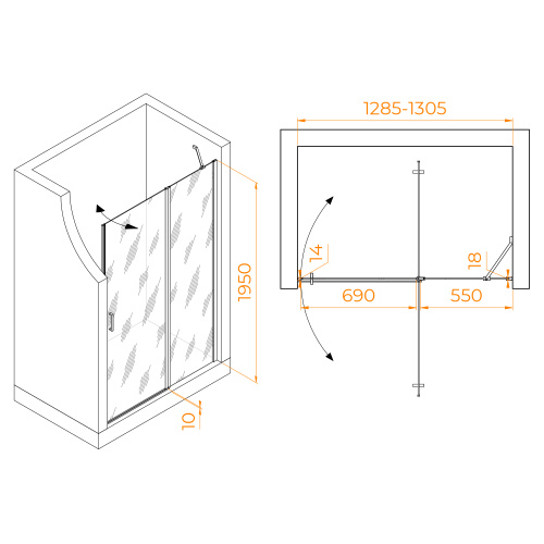 Душевая дверь RGW Leipzig 351200413-14 130х195 стекло прозрачное профиль черный - фото 2