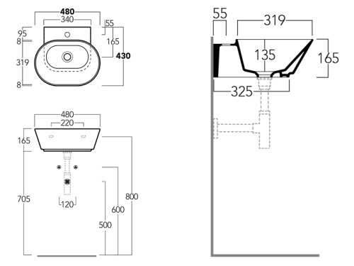 Раковина из санфаянса Simas WA 06 48х43 подвесная цвет белый - фото 3