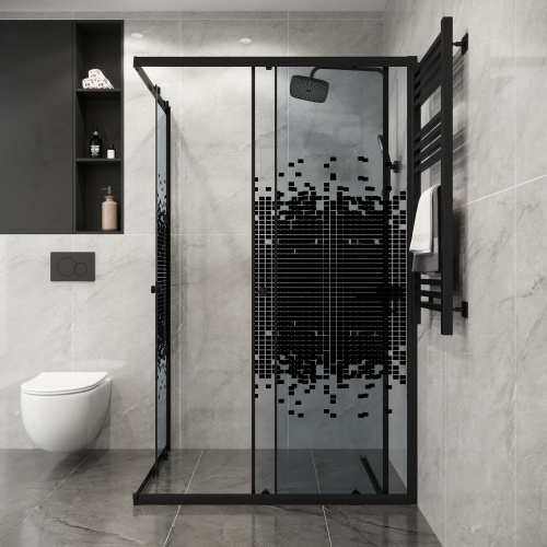 Душевой уголок Niagara Eco NG-1018-14QBLACK 98х78 стекло с рисунком профиль черный матовый без поддона - фото 4
