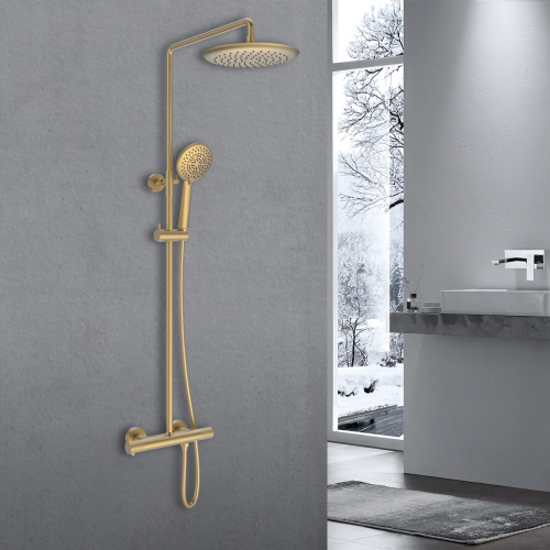 Душевая стойка Vincea Desire VSFS-1D0TBG настенная цвет брашированное золото с термостатом