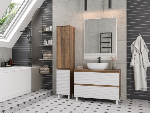 Шкаф-пенал Brevita Dakota DAK-050350-19/01Л 35х34х165 напольный/подвесной цвет белый/коричневый - фото 5