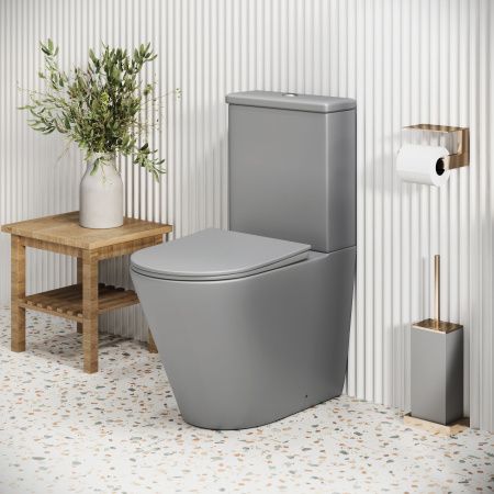 Унитаз напольный с бачком Grossman Color GR-4480GLMS светло-серый с сиденьем микролифт безободковый каскадный смыв