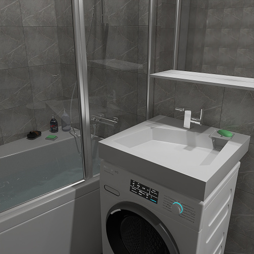 Раковина из искусственного мрамора Altasan QUADRO UPP60QUADROs 60х60 над стиральной машиной цвет белый 1 отверстие под смеситель - фото 5