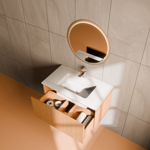 Тумба с раковиной+зеркало Art Decco Elizabeth (Элизабет) AEL08W11S2M0 80x45x40 подвесная цвет белый дуб - фото 3