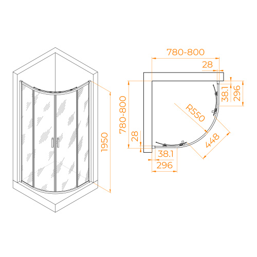 Душевой уголок RGW Passage 03085288-11 80х80 стекло прозрачное профиль хром глянцевый без поддона - фото 2