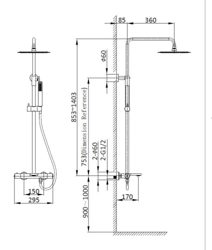 Душевая стойка Vincea Vogue VSFS-1V1TBG настенная цвет брашированное золото с термостатом - фото 4