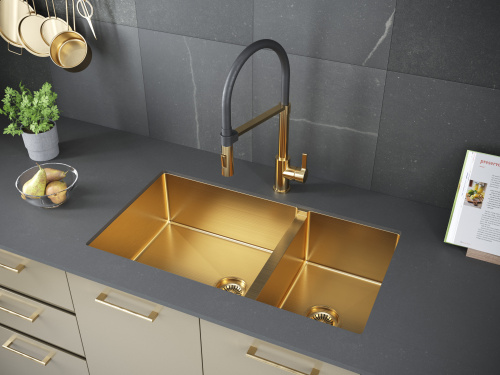 Кухонная мойка Paulmark GERBERG 78/2S UNI PM227844-BG 44х39 цвет брашированное золото поверхность матовая - фото 3