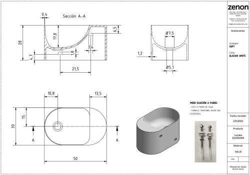 Раковина из искусственного камня Zenon Guadiana 4000.000.000.000.39674 50х30 подвесная цвет белый матовый - фото 2