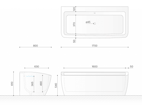 Ванна из искусственного камня Technova Wand VATWD 170х80 пристенная прямоугольная - фото 4