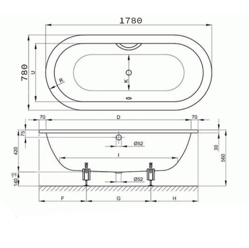 Ванна стальная Bette Starlet 8774-000 178х78 пристенная овальная без ножек - фото 2