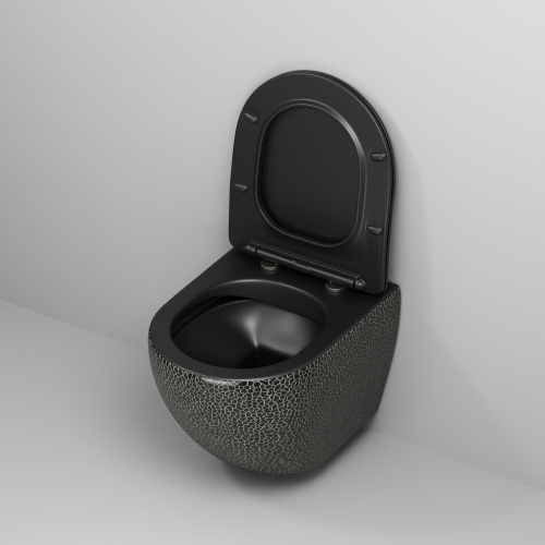 Унитаз подвесной Grossman Санфаянс GR-4455BBLS черный глянцевый с сиденьем микролифт безободковый каскадный смыв - фото 4