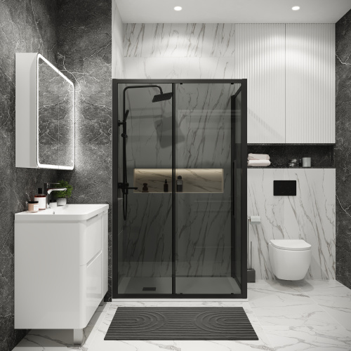 Душевая перегородка Grossman Cosmo 200.K33.02.90.21.10 90х195 стекло тонированное профиль черный матовый - фото 4