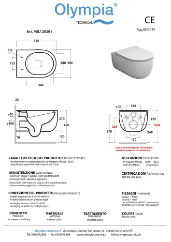 Чаша унитаза подвесная Olympia Milady MIL120223 цвет черный матовый без сиденья безободковая - фото 3