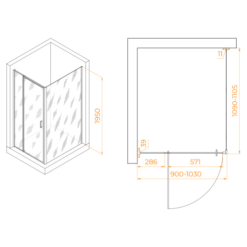 Душевой уголок RGW Passage 350807891-14 90х110 стекло прозрачное профиль черный без поддона - фото 2