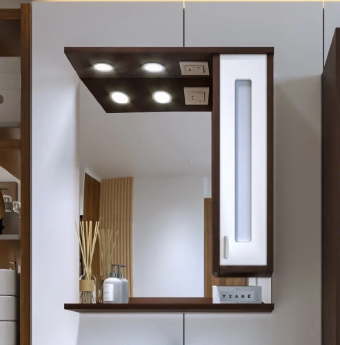 Зеркало-шкаф с подсветкой Бриклаер 4627125411823 62х20х84 подвесной цвет венге/белый - фото 2