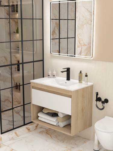 Тумба под раковину Teymi Vitra T60405 80х46х50 подвесная цвет дуб - фото 2