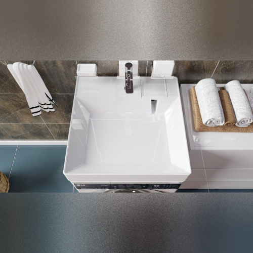 Раковина из литьевого мрамора Teymi Kati T50702 60х50 над стиральной машиной цвет белый 1 отверстие под смеситель - фото 5