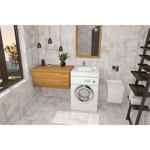 Раковина из искусственного мрамора Altasan QUADRO UPP60QUADROs 60х60 над стиральной машиной цвет белый 1 отверстие под смеситель - фото 3