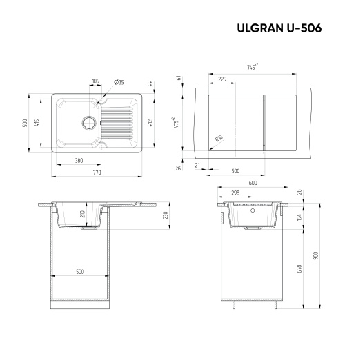 Кухонная мойка Ulgran Classic U-506-344 77х50 цвет черный - фото 2