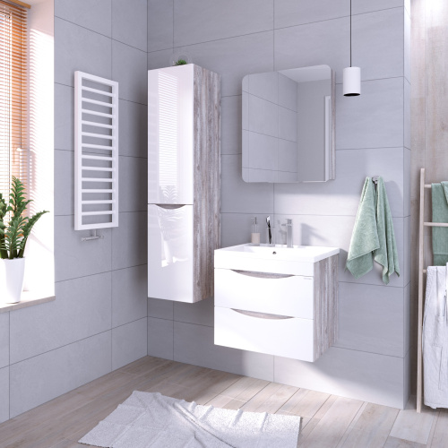 Шкаф-пенал Grossman Талис 303508 35х32х150 подвесной цвет бетон пайн/белый глянец - фото 3