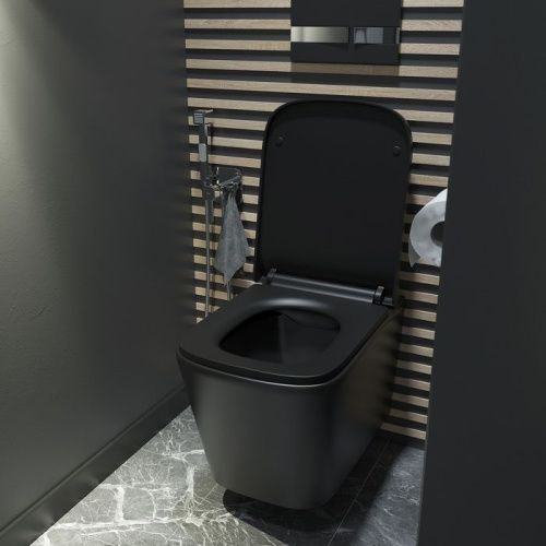 Унитаз подвесной IDDIS Bild BILR2BMi25 черный с сиденьем микролифт безободковый каскадный смыв - фото 4