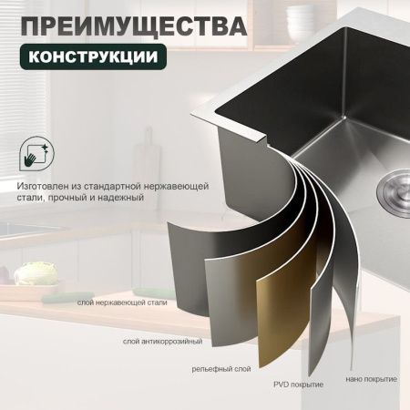 Кухонная мойка Splenka S702.6050.05 60х50 цвет серый поверхность матовая