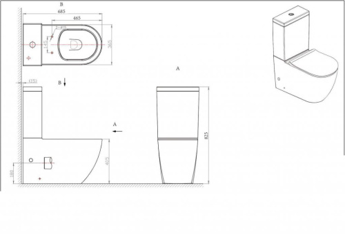 Чаша унитаза напольная Bravat Gina CX01008UW-PA-ENG цвет белый с сиденьем микролифт без бачка безободковая душевой смыв - фото 2