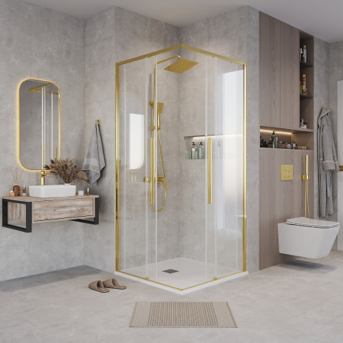 Душевая дверь Grossman Galaxy 1/2.K33.01.11.32.00 110х195 стекло прозрачное профиль золото глянцевое - фото 4