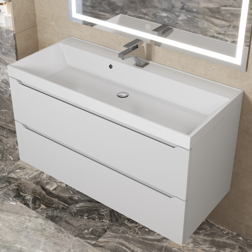 Раковина из литьевого мрамора Uperwood Classic 291020339 100х45 полувстраиваемая цвет белый глянцевый - фото 3