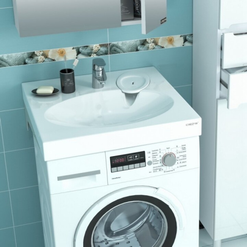 Раковина из искусственного камня СанТа Луна 900103 60х60 над стиральной машиной цвет белый - фото 2