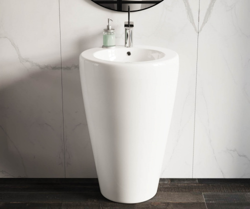 Раковина из сантехнического фарфора Ceramica Nova 850 CN1807 55х52 напольная цвет белый 1 отверстие под смеситель - фото 4